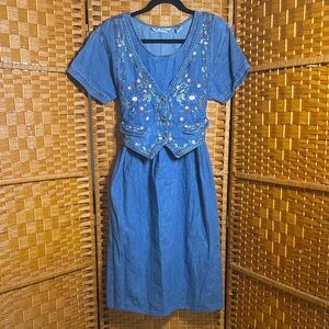 Vintage Jane Ashley Denim Dress w/ embroidered Vest